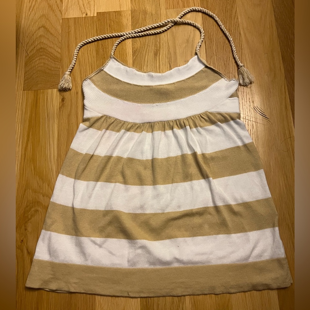 Women’s Small Gap Tan and White Striped Halter Top